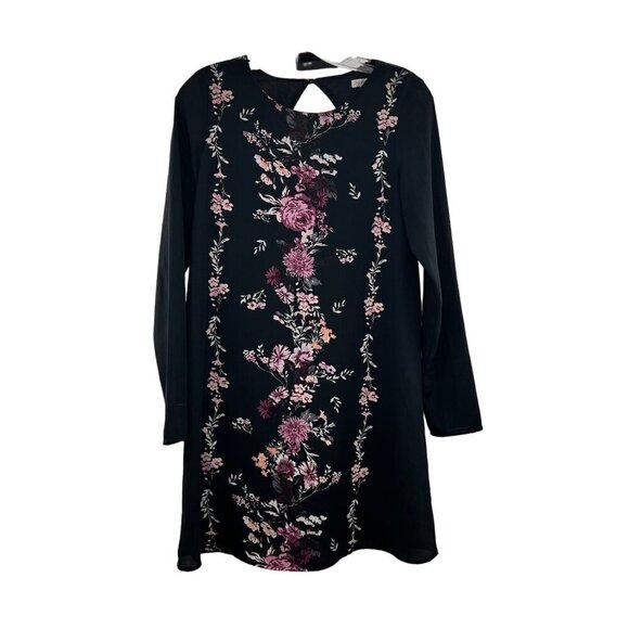 Xhilaration Long Sleeve Shift Dress Black/Multi Floral Size XS Above Knee - Picture 1 of 8